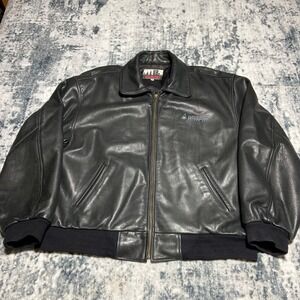 Dassault Falcon Jet Black Leather Bomber Jacket Size XXL